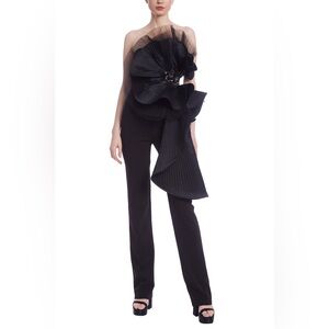 Badgley Mischka Sculptural Strapless Fitted Jumpsuit